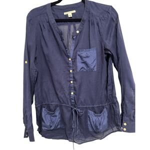 Banana Republic navy top M, cotton, sheer, adjustable sleeves